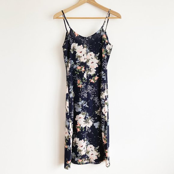 Love Fire, NWOT, Women's Floral Slip Dress, Adjustable Straps, Navy Blue, Size S - Picture 8 of 10
